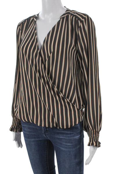 Scotch & Soda Women Black Striped V-Neck Long Sleeve Basic Blouse Size S