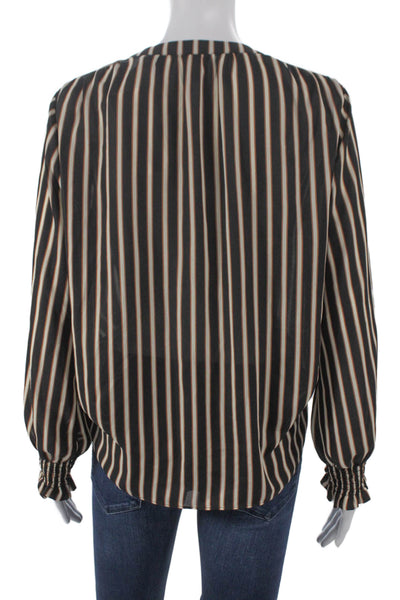 Scotch & Soda Women Black Striped V-Neck Long Sleeve Basic Blouse Size S