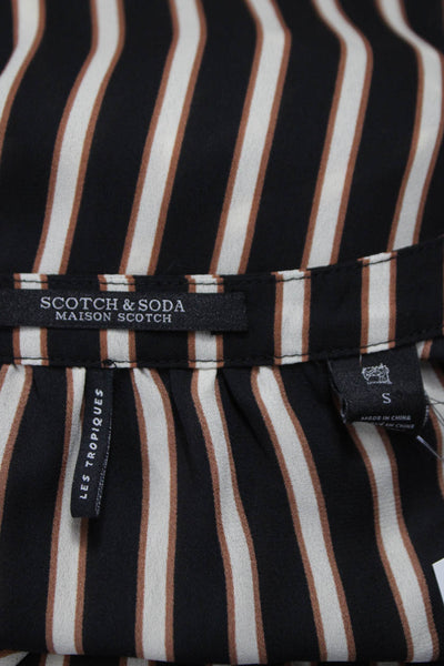 Scotch & Soda Women Black Striped V-Neck Long Sleeve Basic Blouse Size S