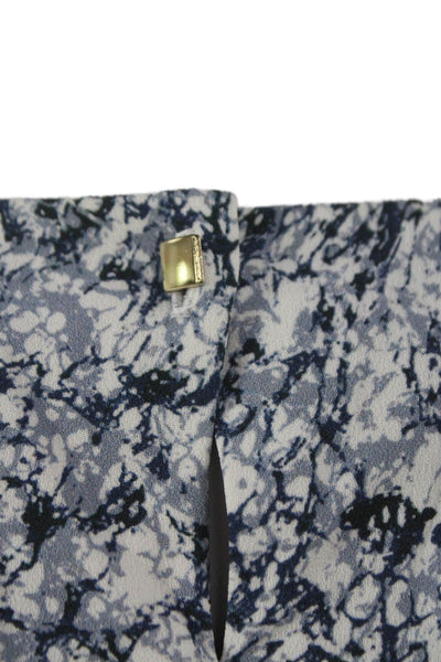 M.M. Lafleur Women Blue Geometric Short Sleeve Button Basic Blouse Size M