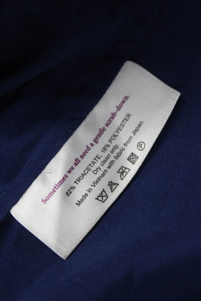 M.M. Lafleur Women Blue Geometric Short Sleeve Button Basic Blouse Size M