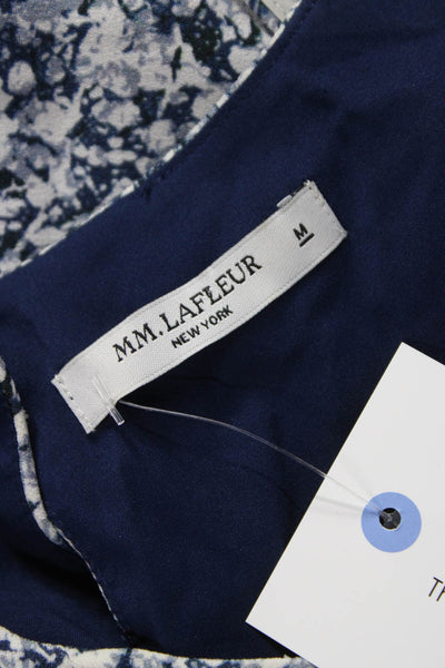 M.M. Lafleur Women Blue Geometric Short Sleeve Button Basic Blouse Size M