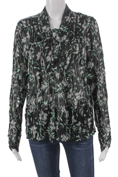 Rag & Bone Womens Floral V-Neck Viscose Blouse Long Sleeve Black Size M