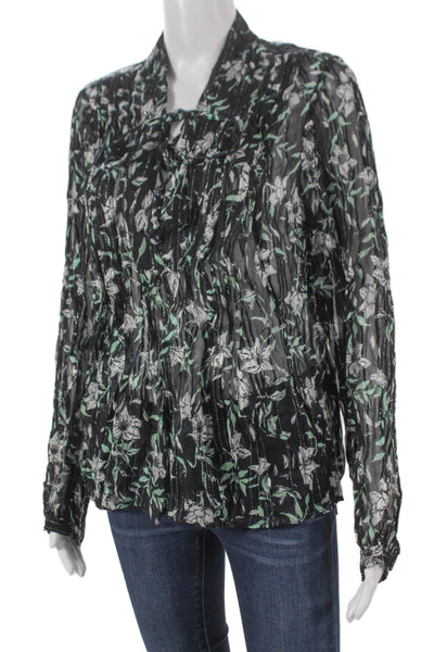 Rag & Bone Womens Floral V-Neck Viscose Blouse Long Sleeve Black Size M