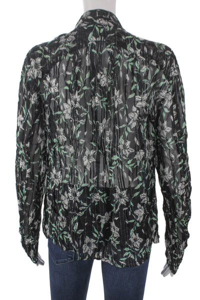 Rag & Bone Womens Floral V-Neck Viscose Blouse Long Sleeve Black Size M