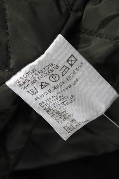 Designer Women Black Cotton Parka Coat Button Long Sleeve Size M