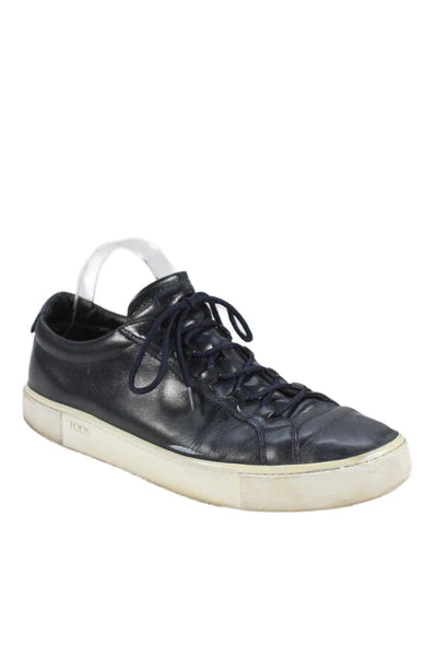 Tods Mens Leather Lace Up Low Top Sneakers Navy Blue Size 8.5