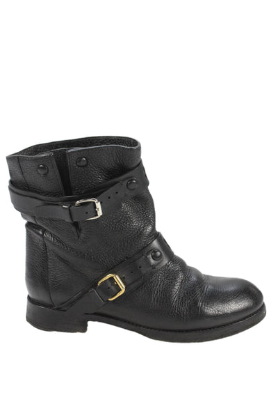 Chloe Womens Leather Belted Ankle Biker Boots Black Size 36 6