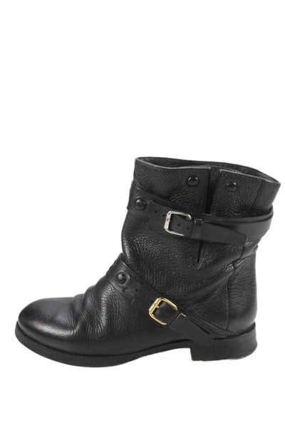Chloe Womens Leather Belted Ankle Biker Boots Black Size 36 6