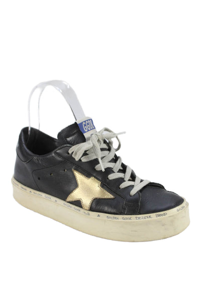 Golden Goose Deluxe Brand Womens Leather Hi Star Sneakers Black Gold Size 36 6