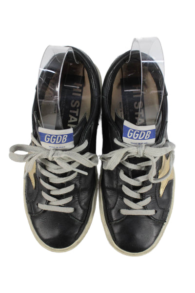 Golden Goose Deluxe Brand Womens Leather Hi Star Sneakers Black Gold Size 36 6