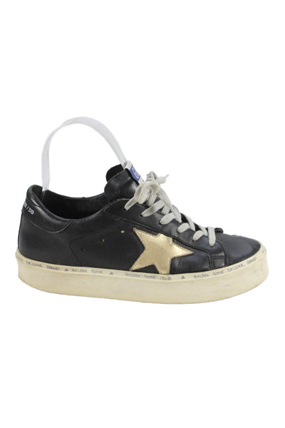 Golden Goose Deluxe Brand Womens Leather Hi Star Sneakers Black Gold Size 36 6
