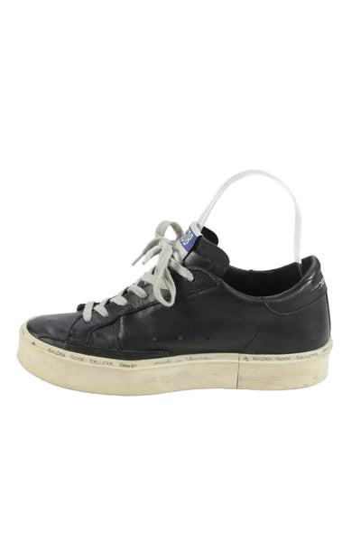 Golden Goose Deluxe Brand Womens Leather Hi Star Sneakers Black Gold Size 36 6