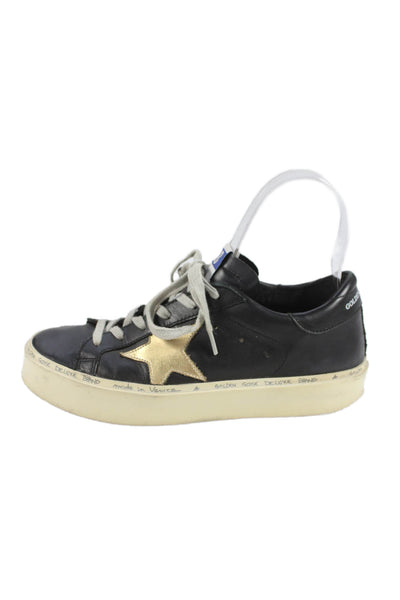Golden Goose Deluxe Brand Womens Leather Hi Star Sneakers Black Gold Size 36 6
