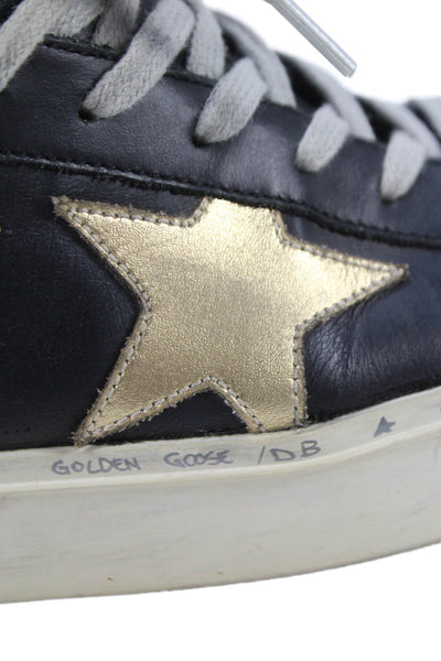 Golden Goose Deluxe Brand Womens Leather Hi Star Sneakers Black Gold Size 36 6