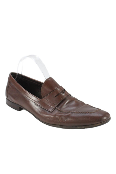 Prada Mens Leather Slide On Dress Shoe Loafers Mahogany Brown Size 9