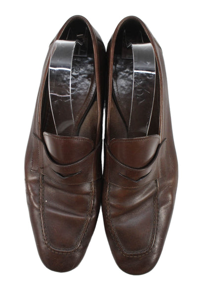 Prada Mens Leather Slide On Dress Shoe Loafers Mahogany Brown Size 9
