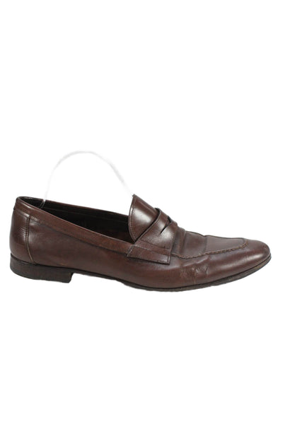 Prada Mens Leather Slide On Dress Shoe Loafers Mahogany Brown Size 9