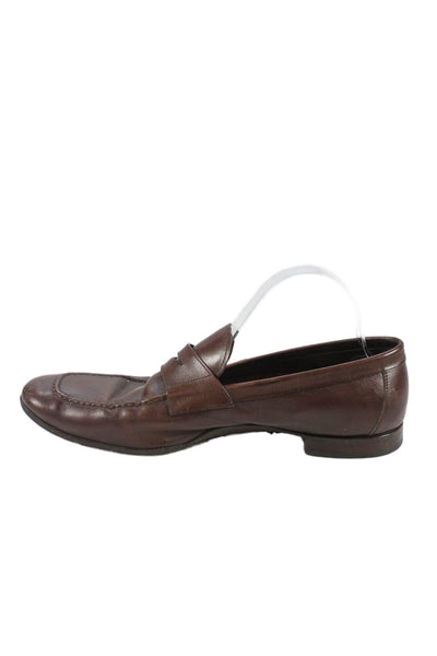 Prada Mens Leather Slide On Dress Shoe Loafers Mahogany Brown Size 9