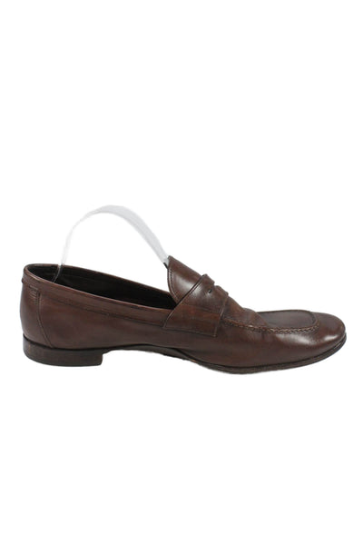Prada Mens Leather Slide On Dress Shoe Loafers Mahogany Brown Size 9
