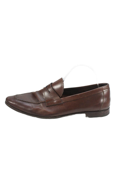 Prada Mens Leather Slide On Dress Shoe Loafers Mahogany Brown Size 9