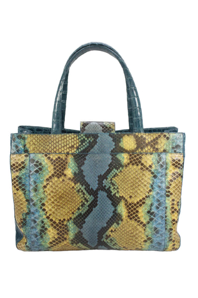Nancy Gonzalez Womens Leather Animal Print Top Handle Handbag Blue