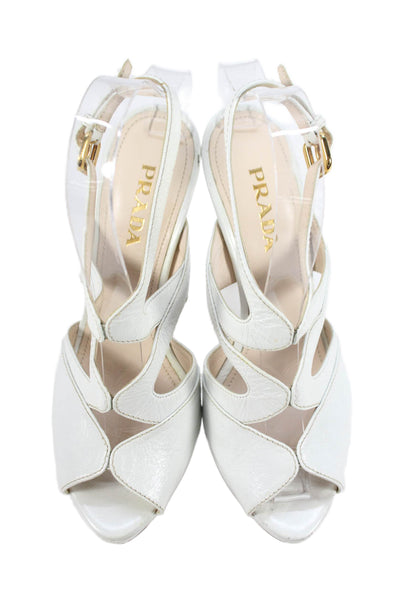 Prada Womens Leather Open Toe Ankle Strap Heels White Size 37 7