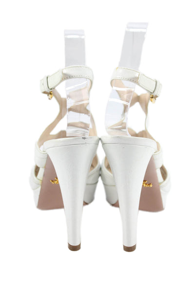 Prada Womens Leather Open Toe Ankle Strap Heels White Size 37 7