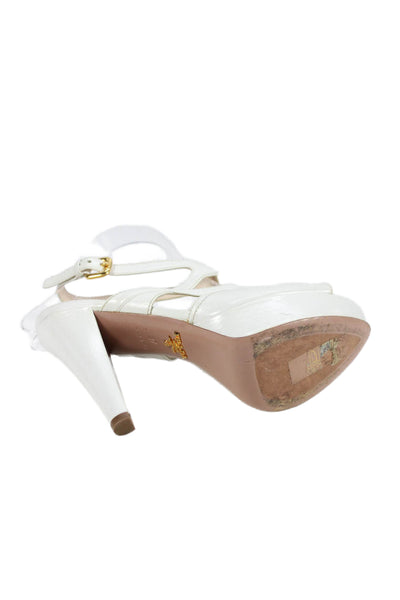 Prada Womens Leather Open Toe Ankle Strap Heels White Size 37 7