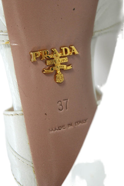 Prada Womens Leather Open Toe Ankle Strap Heels White Size 37 7