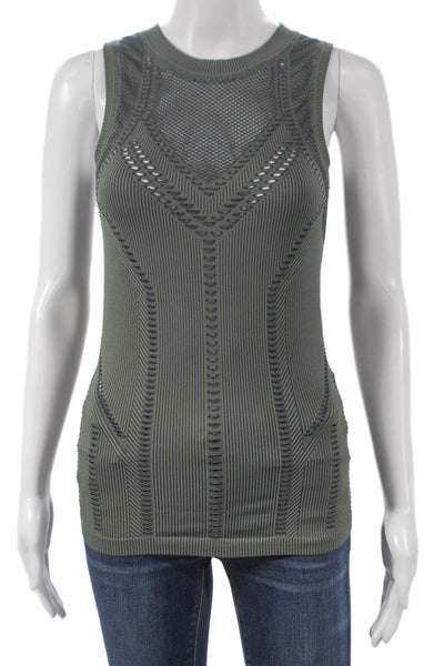 Athleta Womens Basic Sleeveless Tank Green Nylon Crew Neck Geometric Size XS