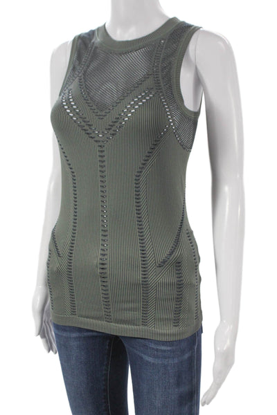 Athleta Womens Basic Sleeveless Tank Green Nylon Crew Neck Geometric Size XS