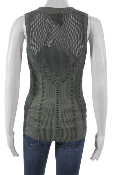 Athleta Womens Basic Sleeveless Tank Green Nylon Crew Neck Geometric Size XS