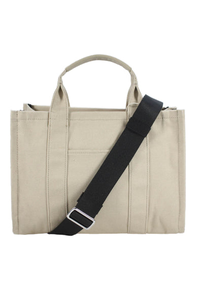 Quince Womens Solid Canvas Convertible Top handle Bag Beige