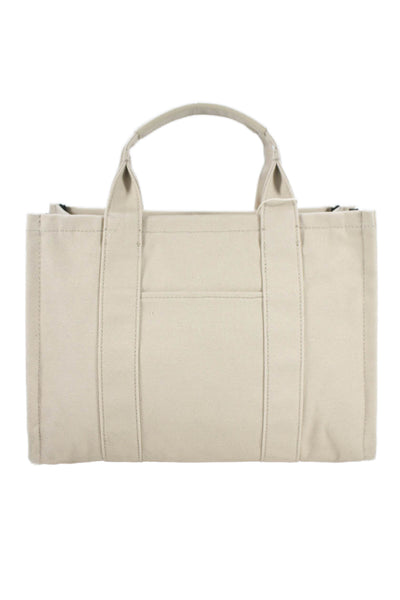 Quince Womens Solid Canvas Convertible Top handle Bag Beige