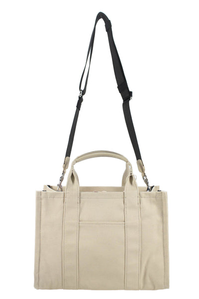 Quince Womens Solid Canvas Convertible Top handle Bag Beige