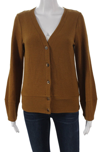 Madewell Women V Neck Brown Cotton Blend Cardigan Long Sleeve Size XS