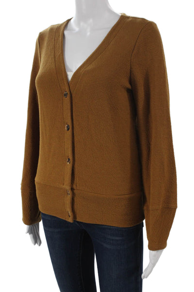 Madewell Women V Neck Brown Cotton Blend Cardigan Long Sleeve Size XS