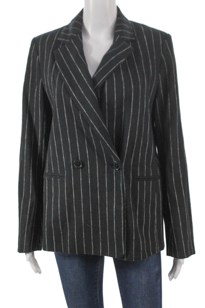 Banana Republic Women Linen Pinstripe Blazer Black Button Long Sleeve Size 2