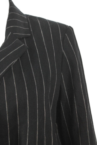 Banana Republic Women Linen Pinstripe Blazer Black Button Long Sleeve Size 2