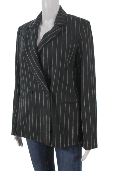 Banana Republic Women Linen Pinstripe Blazer Black Button Long Sleeve Size 2