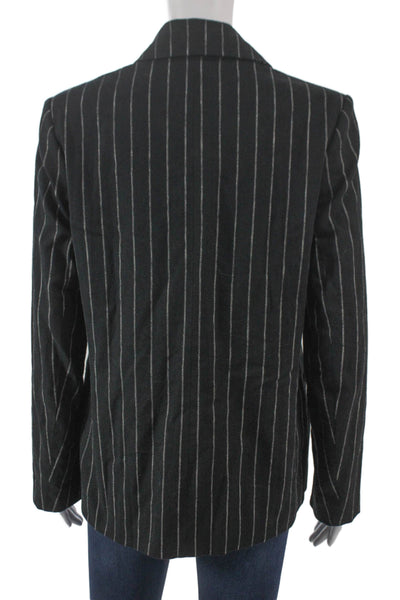 Banana Republic Women Linen Pinstripe Blazer Black Button Long Sleeve Size 2