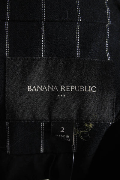 Banana Republic Women Linen Pinstripe Blazer Black Button Long Sleeve Size 2
