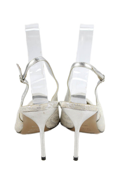 Dolce & Gabbana Womens Metallic Paisley Slingbacks Heels Shoes Cream Size 8.5