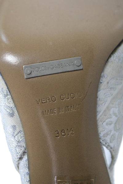 Dolce & Gabbana Womens Metallic Paisley Slingbacks Heels Shoes Cream Size 8.5