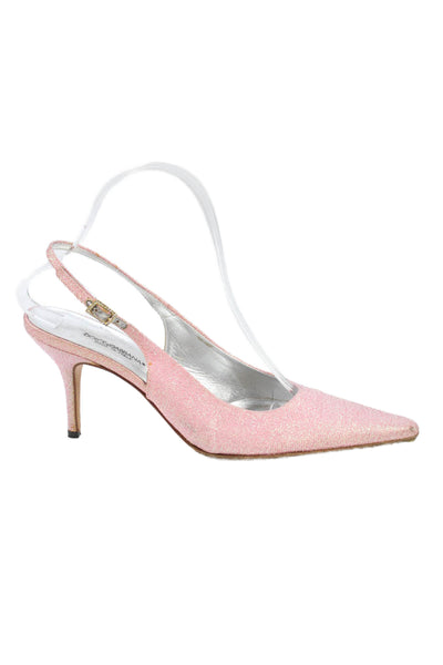 Dolce & Gabbana Womens Glittery Pointed Toe Slingbacks Heels Shoes Pink Size 8