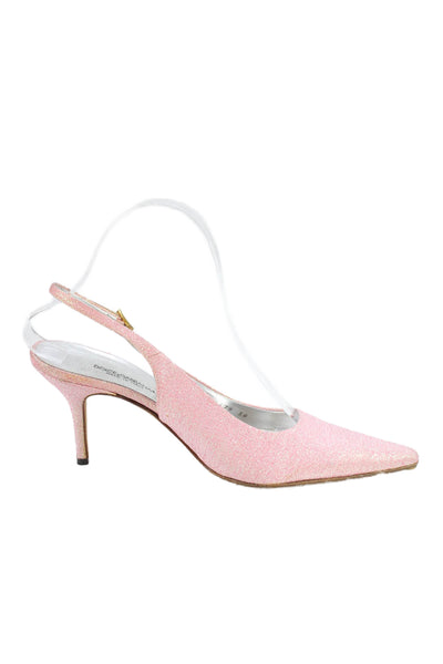 Dolce & Gabbana Womens Glittery Pointed Toe Slingbacks Heels Shoes Pink Size 8