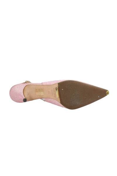 Dolce & Gabbana Womens Glittery Pointed Toe Slingbacks Heels Shoes Pink Size 8