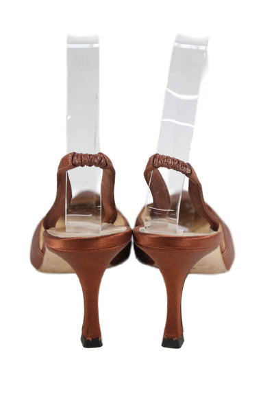 Manolo Blahnik Womens Leather Pointed Toe Slingbacks Heels Shoes Brown Size 7.5