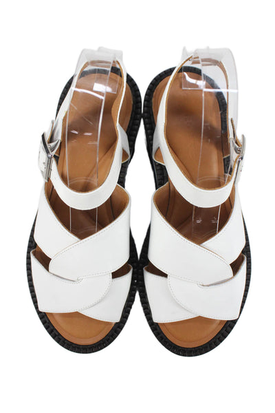 Clergerie Womens Leather Crisscross Platform Ankle Strap Shoes White Blue Sz 7.5